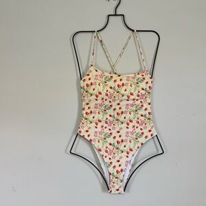 Victoria's Secret Floral One Piece Swimsuit - Cream and Red